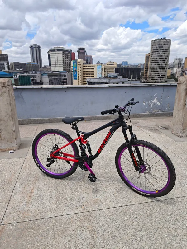 Kston mountain bike from the side on a rooftop